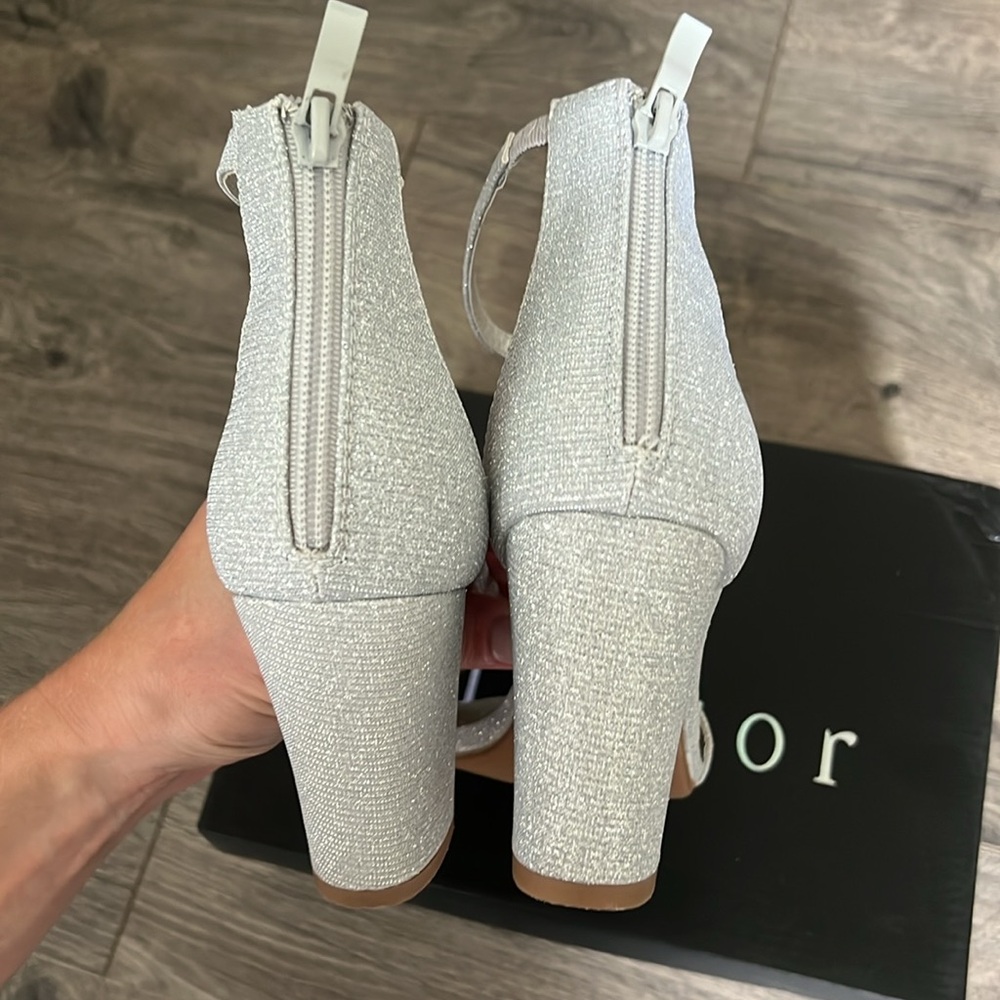 Windsor Sparkle Step Glitter Lurex Block Heels - Silver - Picture 9 of 13